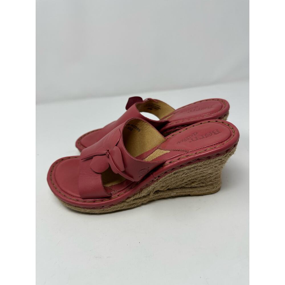 Born Drilles Pink Leather Y2K Slide Espadrille Wedge Flower JM4D Sandal size 7